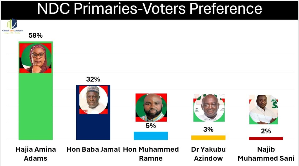 Hajia Amina Adams leads NDC Ayawaso East primary race — Global Info Analytics poll